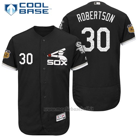 Maglia Baseball Uomo Chicago White Sox 30 David Robertson Nero 2017 Allenamento Primaverile Cool Base Giocatore
